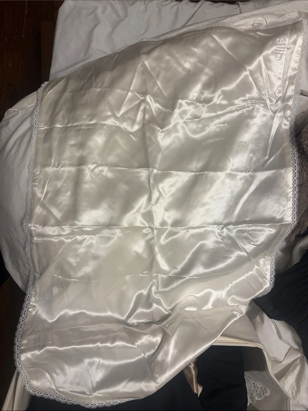 Slip Silk Pillowcase with Lace Trim NWOT